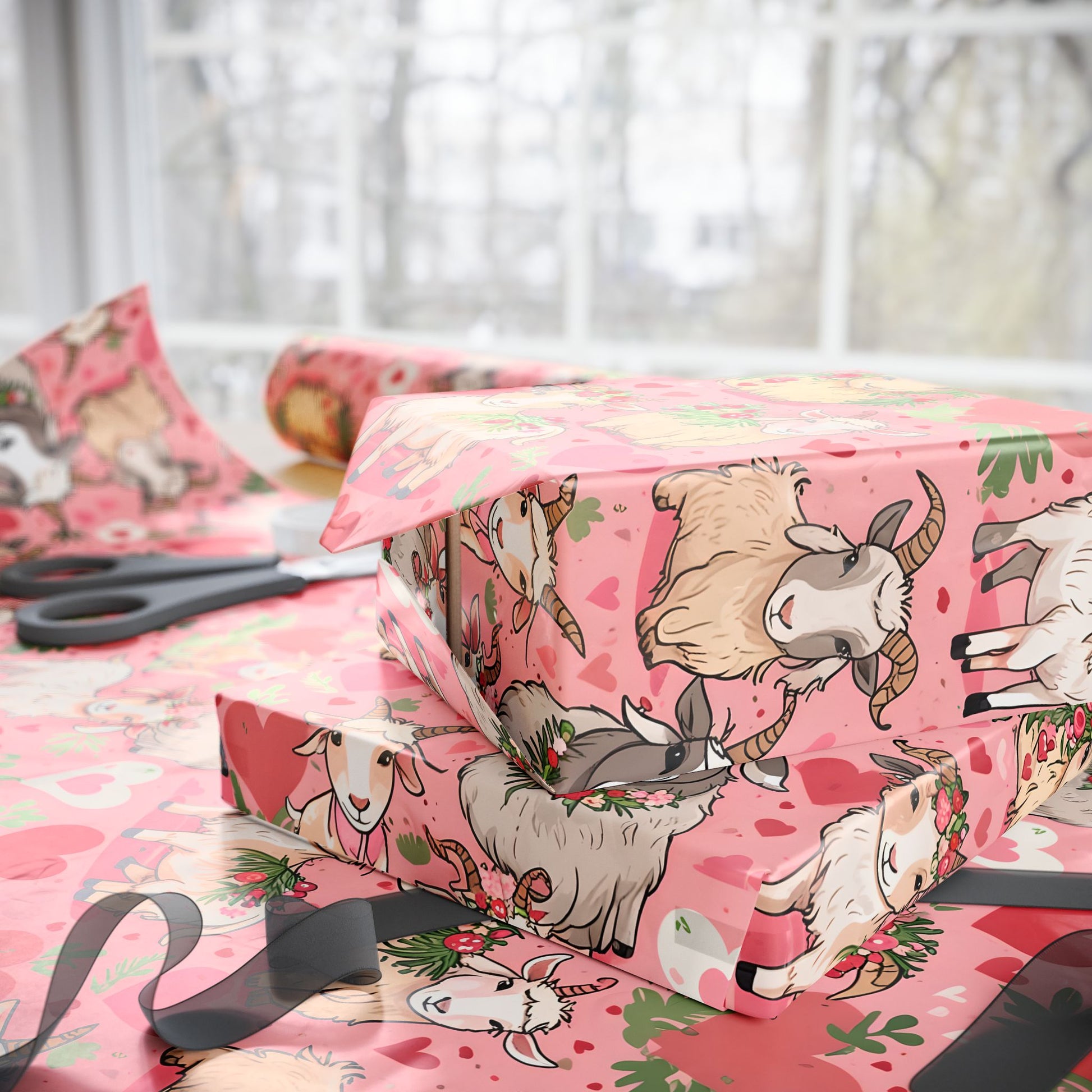 Cheerful Valentine's Day Goat Gift Wrap