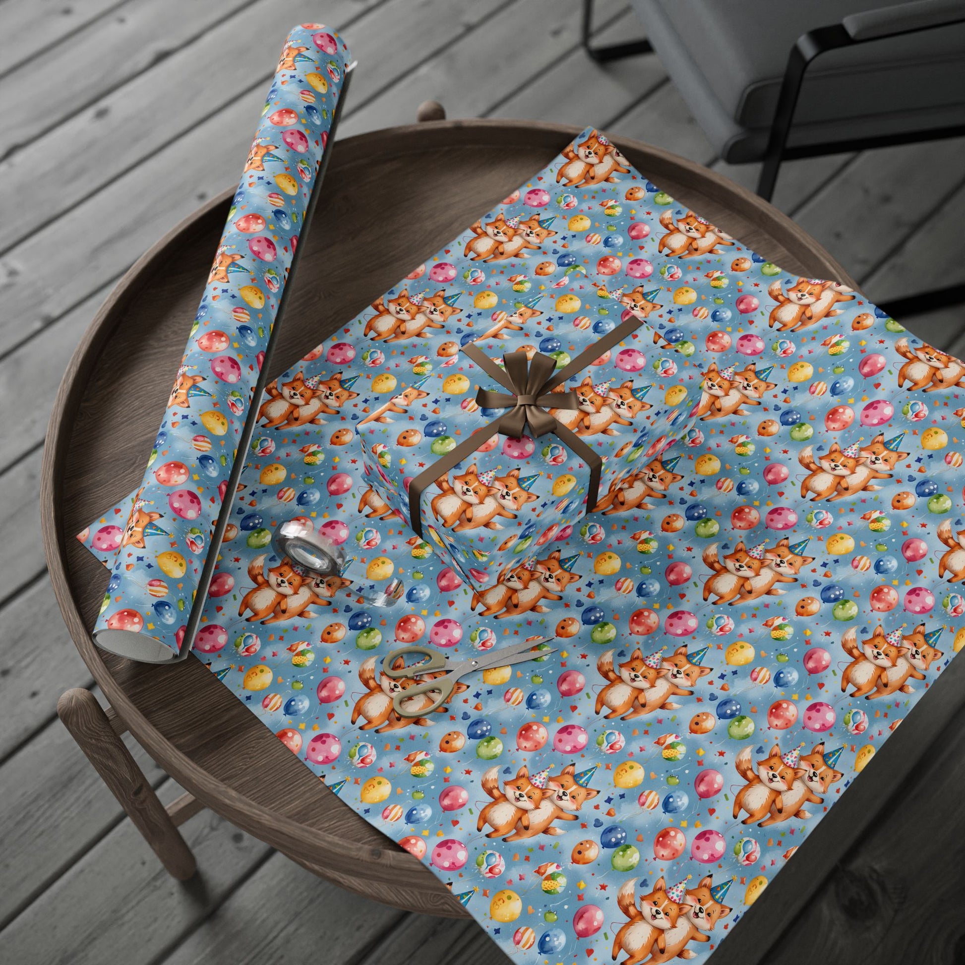 Cute Fox and Balloon Gift Wrap Birthday Party Decor for Kids or Cool Adults
