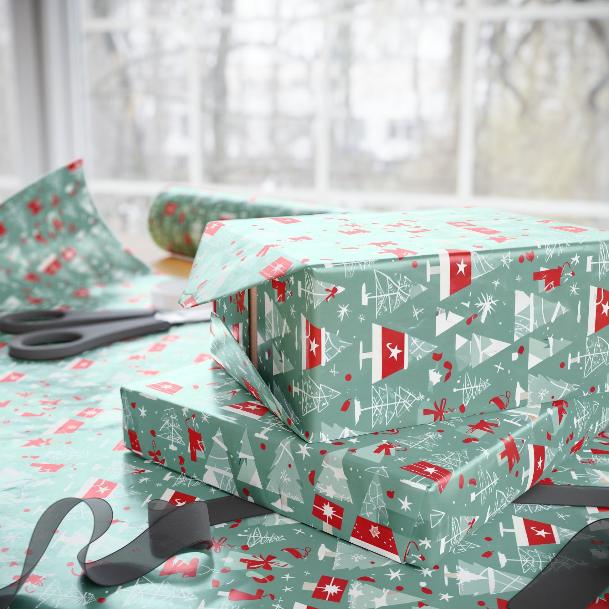 Mid - Century Mistletoe – Retro Tree Wrapping Paper