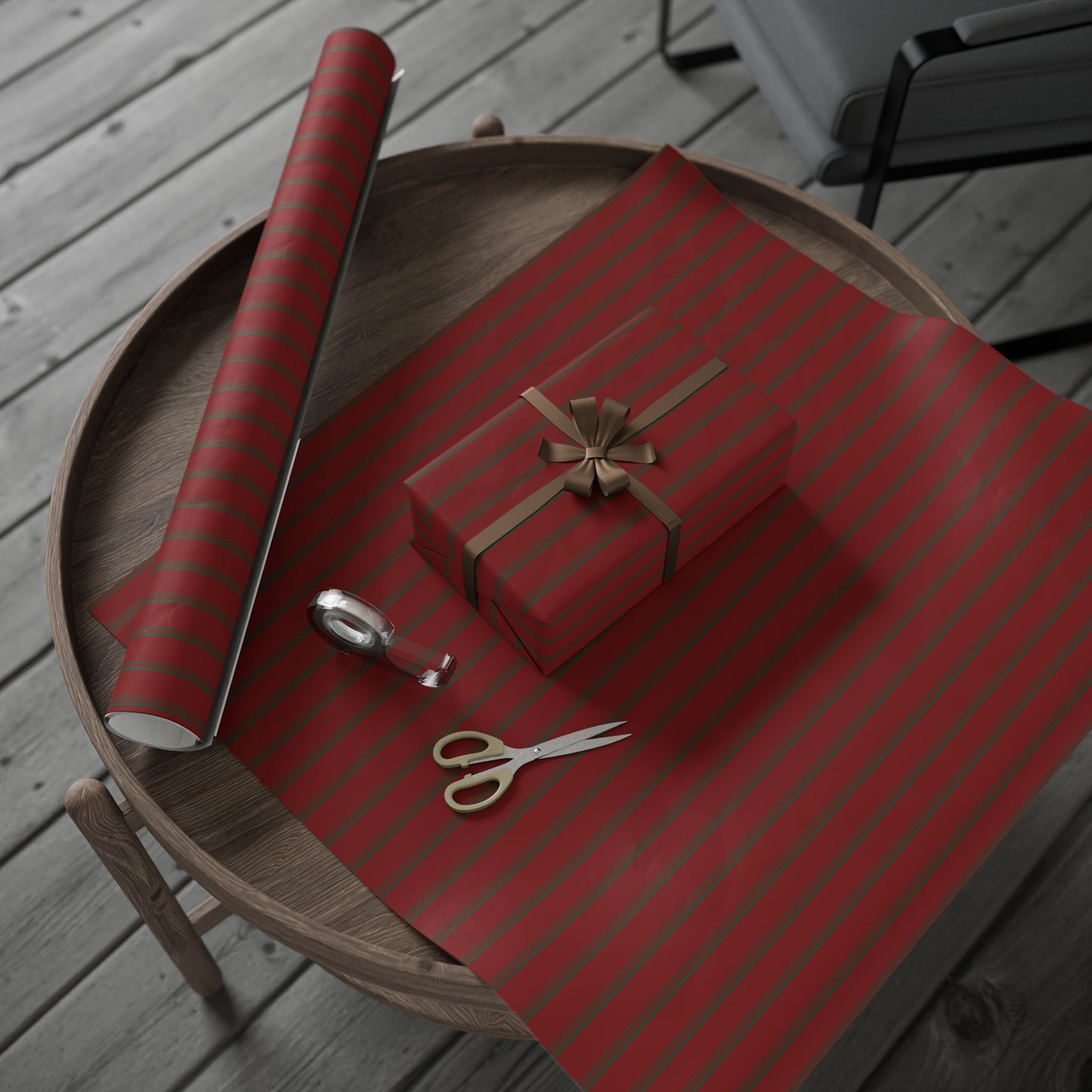 Elegant Red and Green Striped Holiday Wrapping Paper