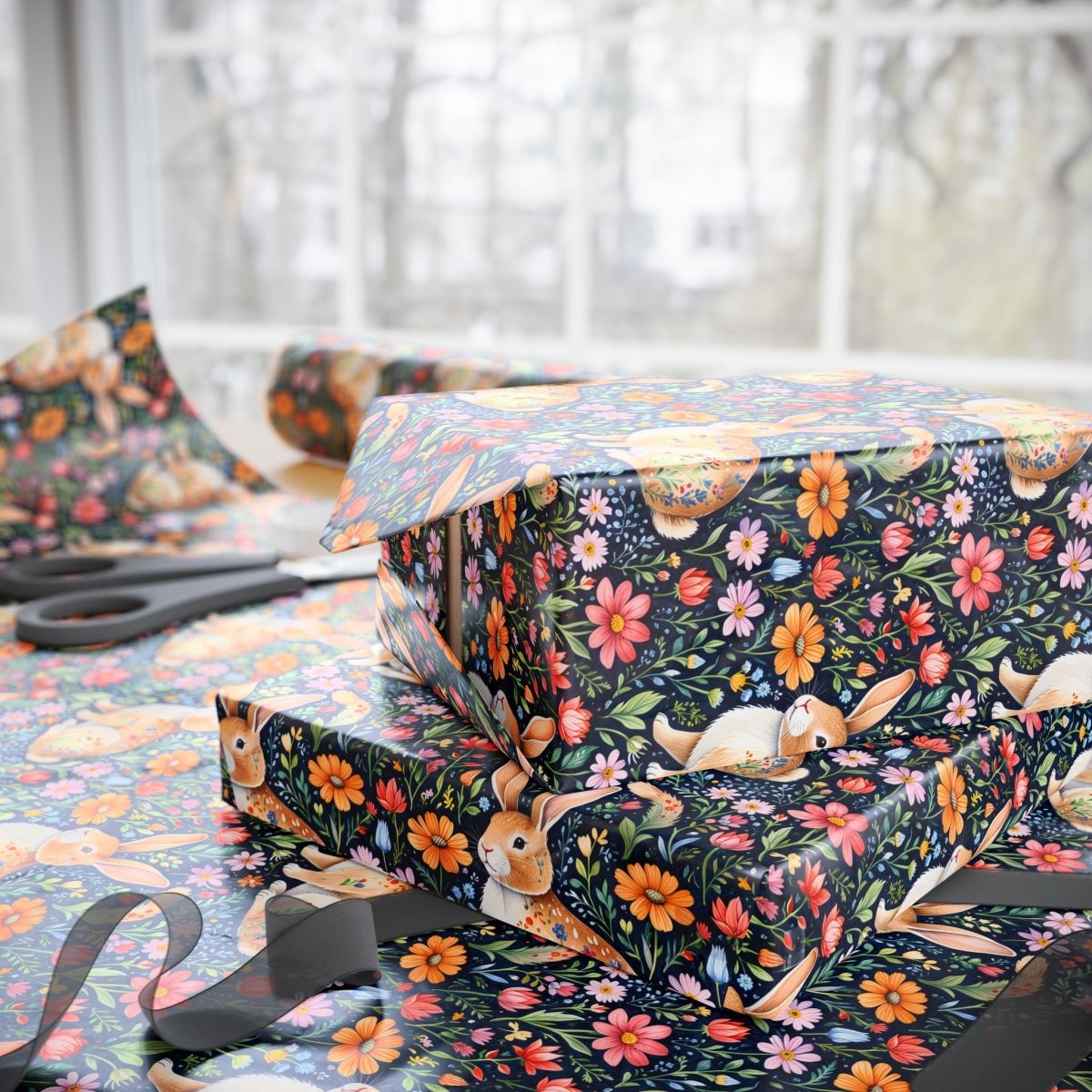 Whimsical Floral Bunny Wrapping Paper