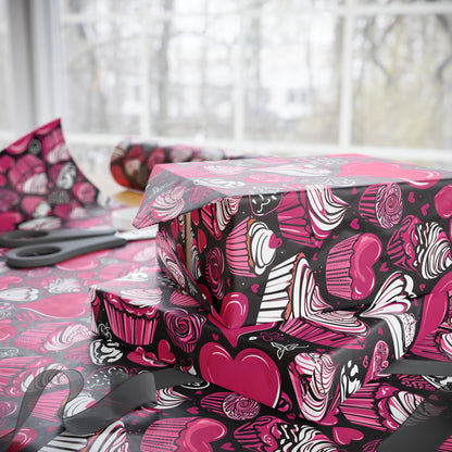 Pink and White Cupcakes and Hearts Valentine Gift Paper