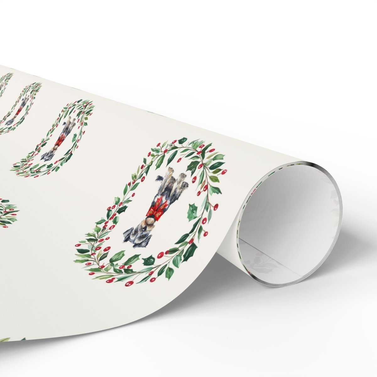 Paw - liday Wreaths & Wags – Schnauzer Christmas Wrapping Paper