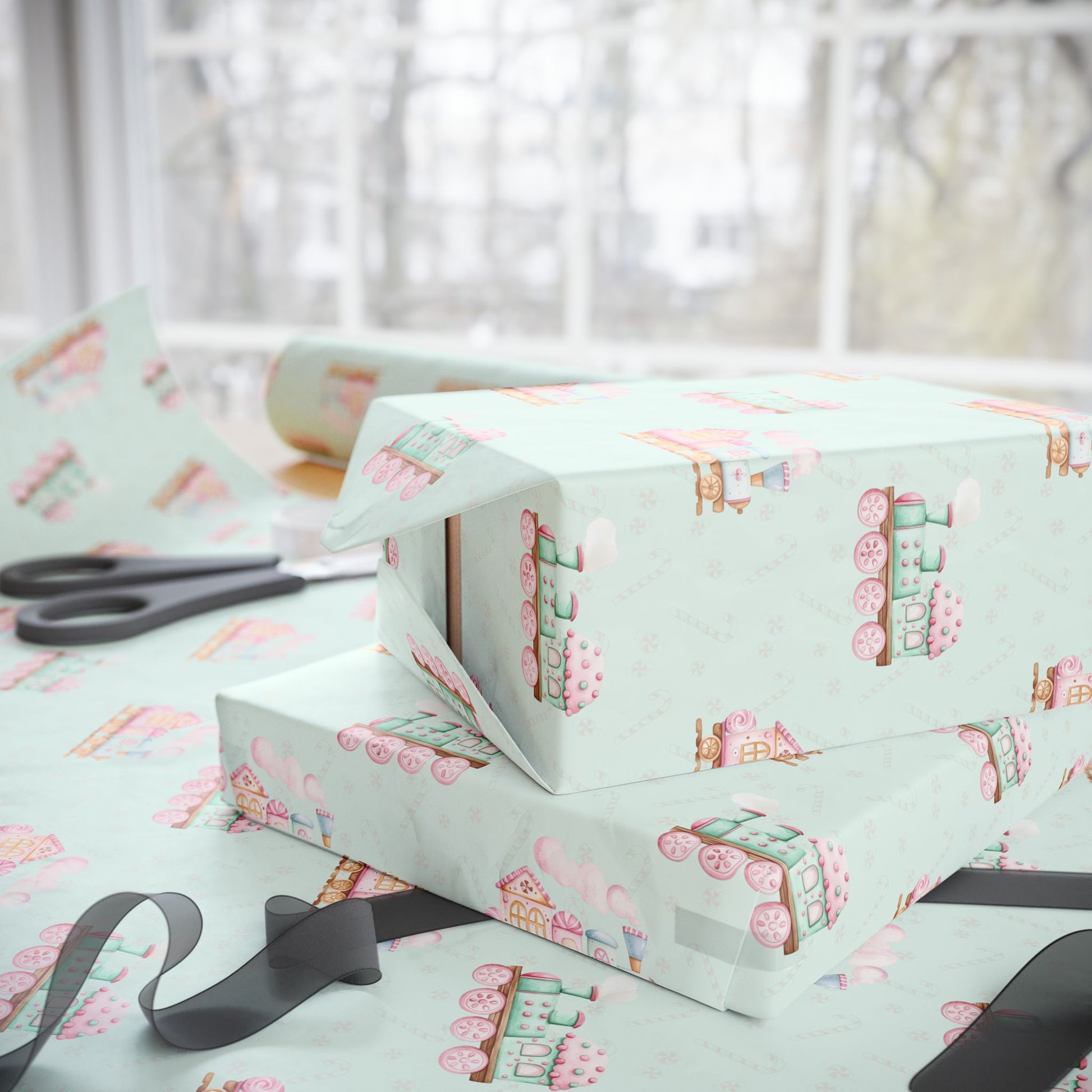 The Sweet Express – Gingerbread Christmas Train Wrapping Paper