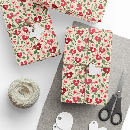 Orange Floral & Heart Wrapping Paper