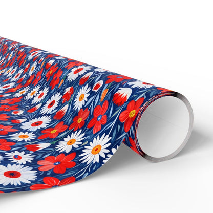 Vibrant Red, Blue and White Floral Wrapping Paper