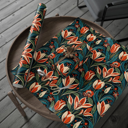 Orange Green Blue Botanical Floral Wrap for Presents
