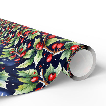 Holly Jolly Luxe – Navy & Berry Botanical Wrapping Paper