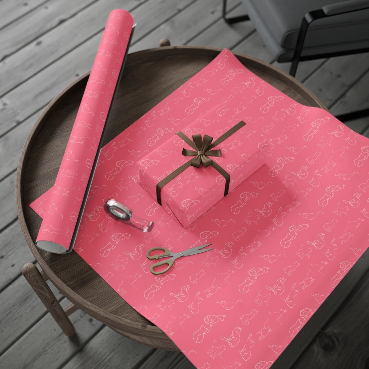 Whimsical Pink Cat Wrapping Paper