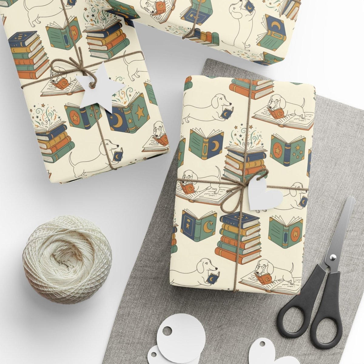 Novel Tails & Cozy Curls — Bookworm Dachshund Wrapping Paper
