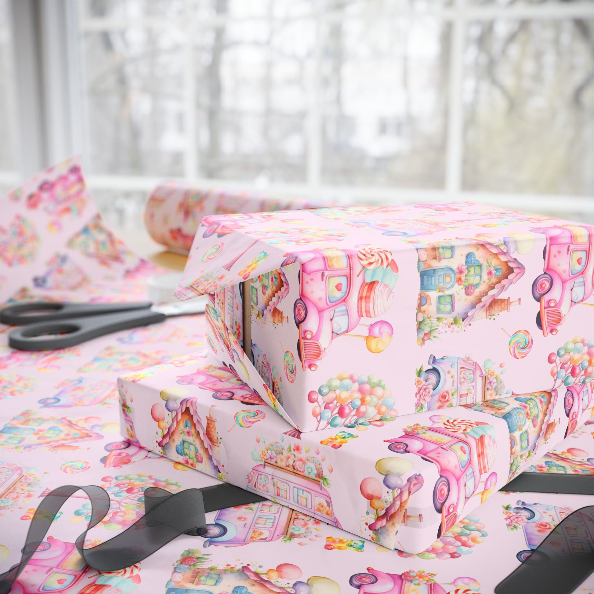 Cute Candyland themed pink gift wrap roll