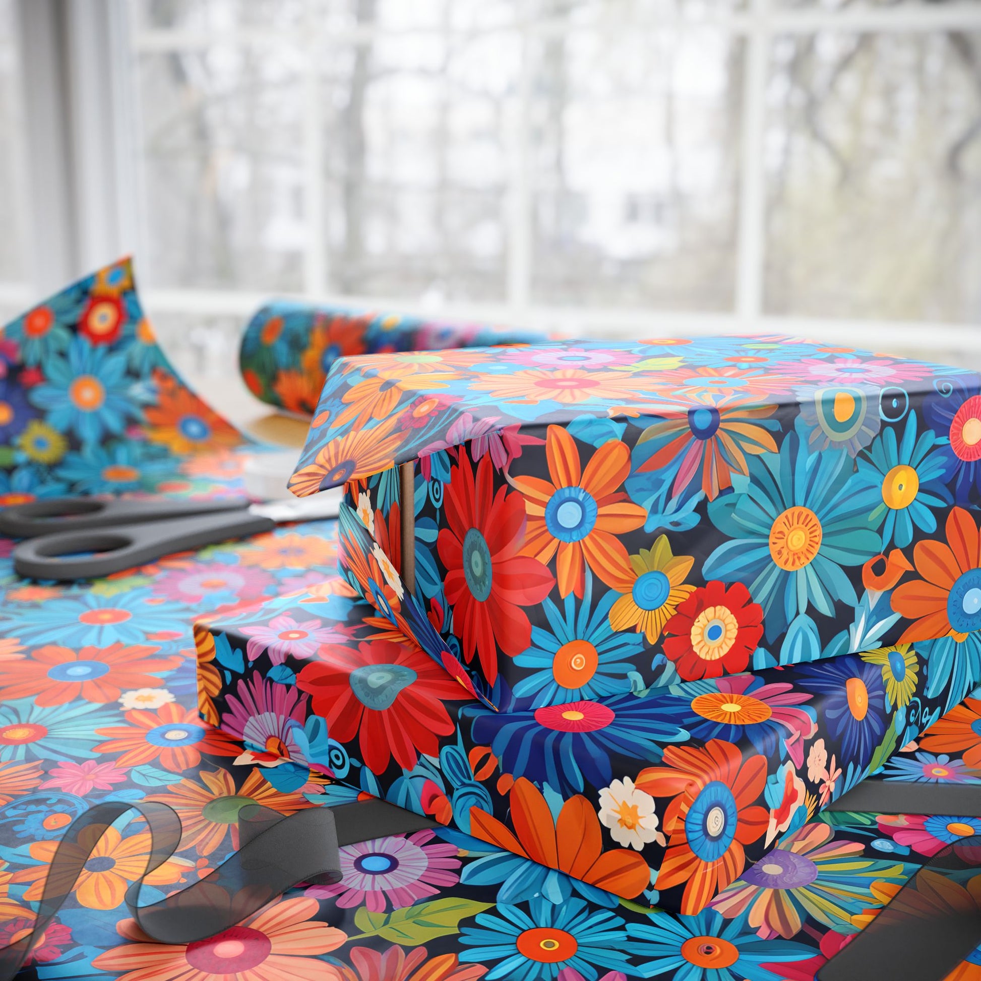 Botanical Colorful Flowers Gift Wrap Roll for Birthday