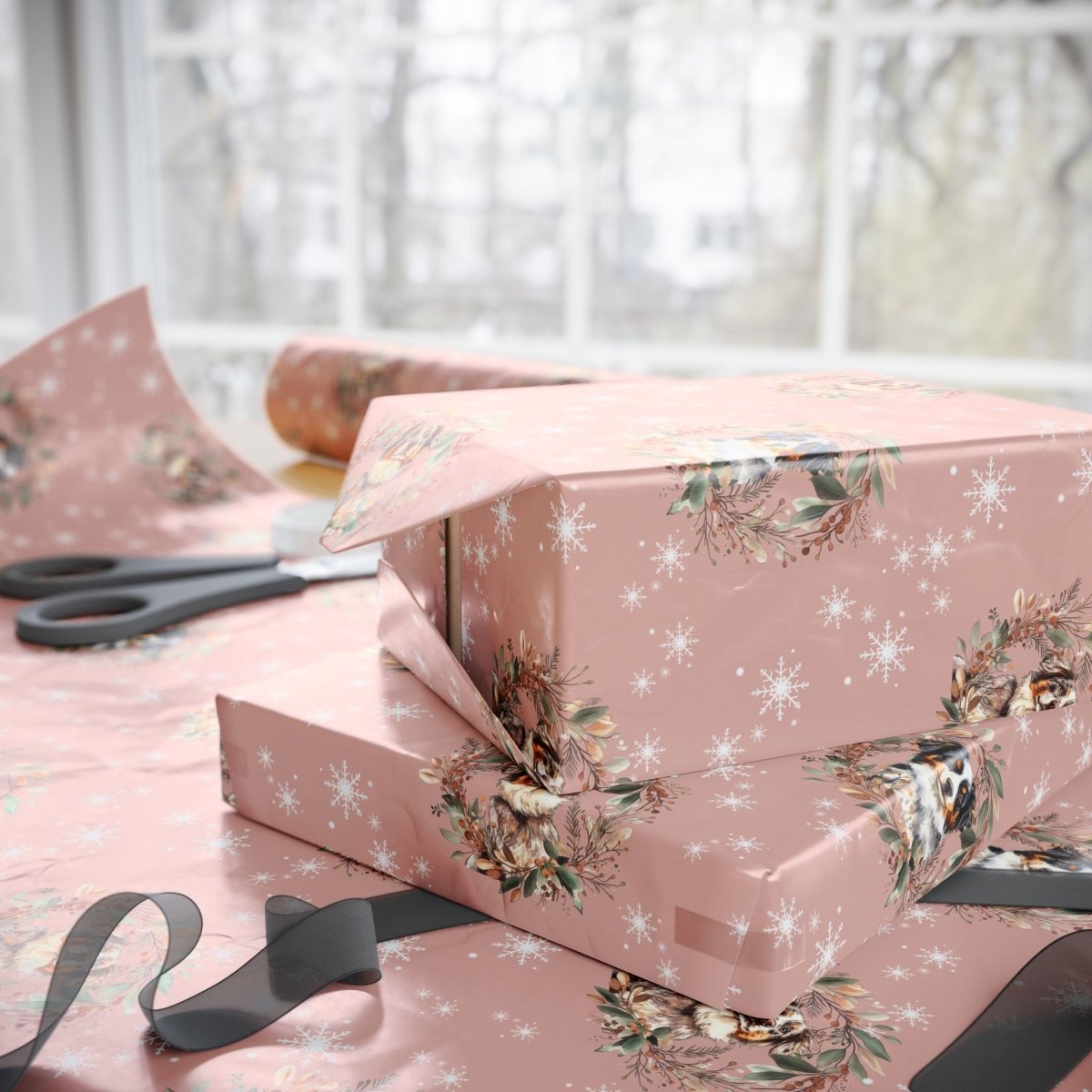 Collie Christmas Charm – Winter Wreath Wrapping Paper