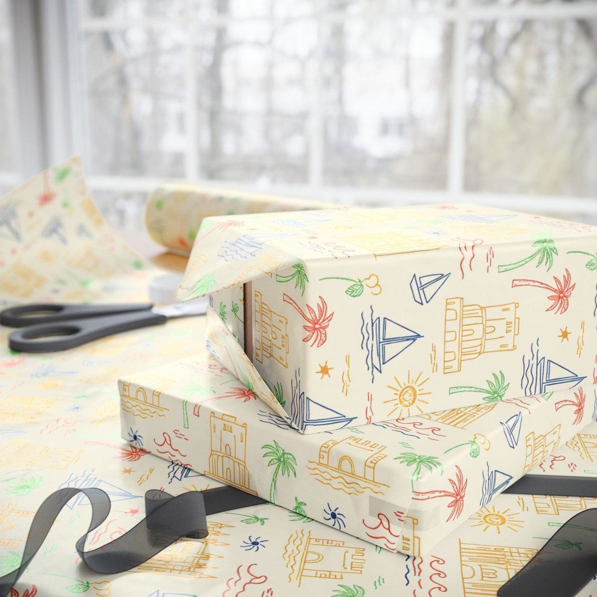 Sunwashed Shores – Mediterranean Sketch Wrapping Paper