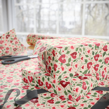 Orange Floral & Heart Wrapping Paper