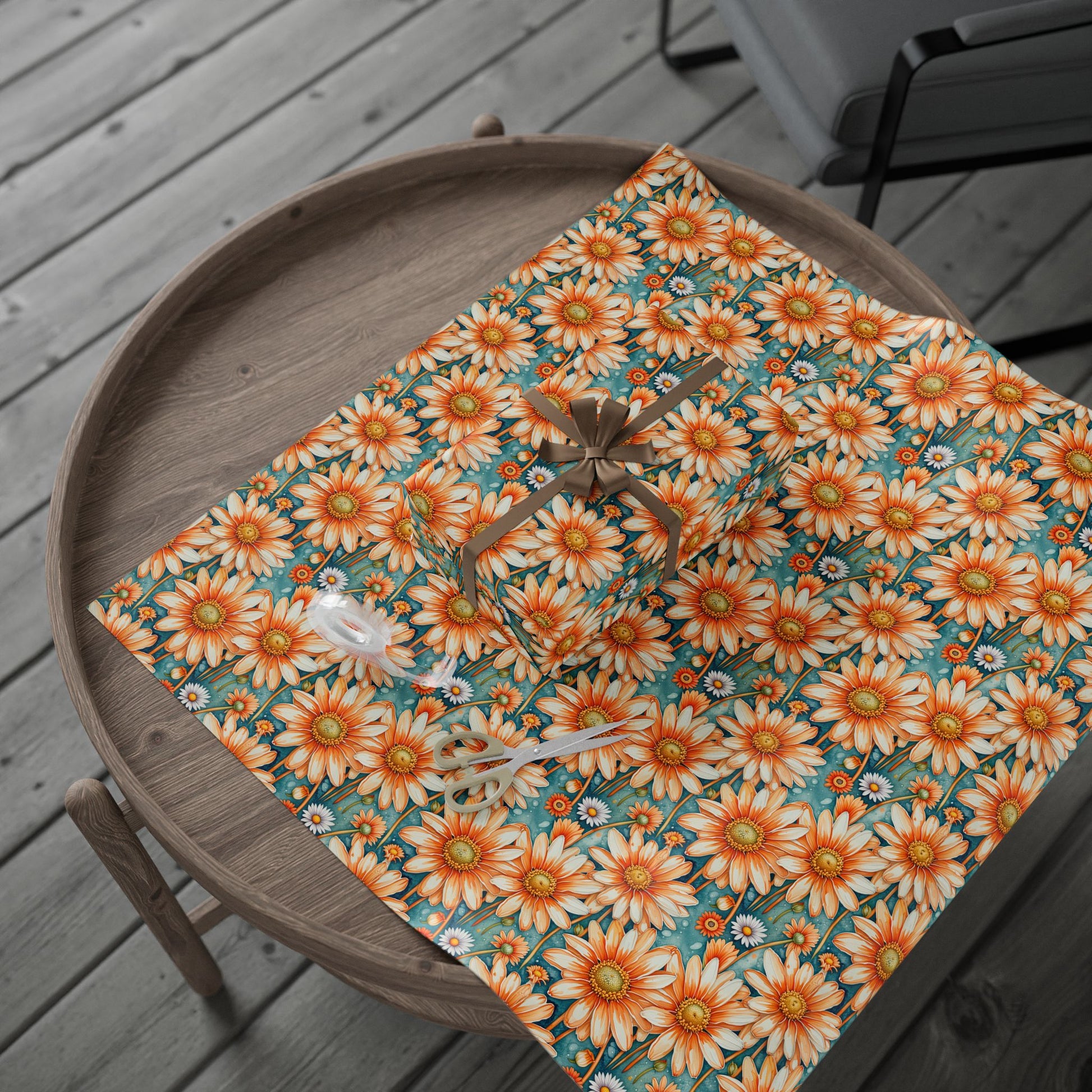 Vibrant Orange Floral Wrapping Paper