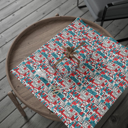 Wrapping Papers: Colorful Blue & Red Abstract Cityscape