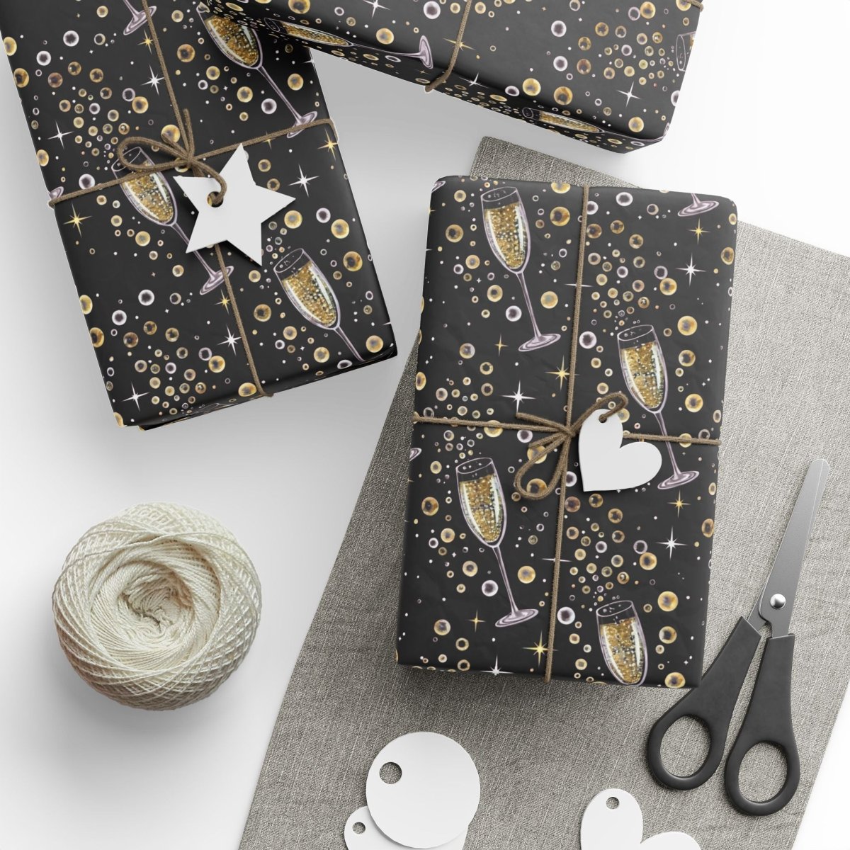 Pop, Fizz & Midnight Kisses – Champagne Celebration Wrapping Paper