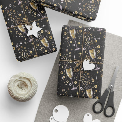 Pop, Fizz & Midnight Kisses – Champagne Celebration Wrapping Paper