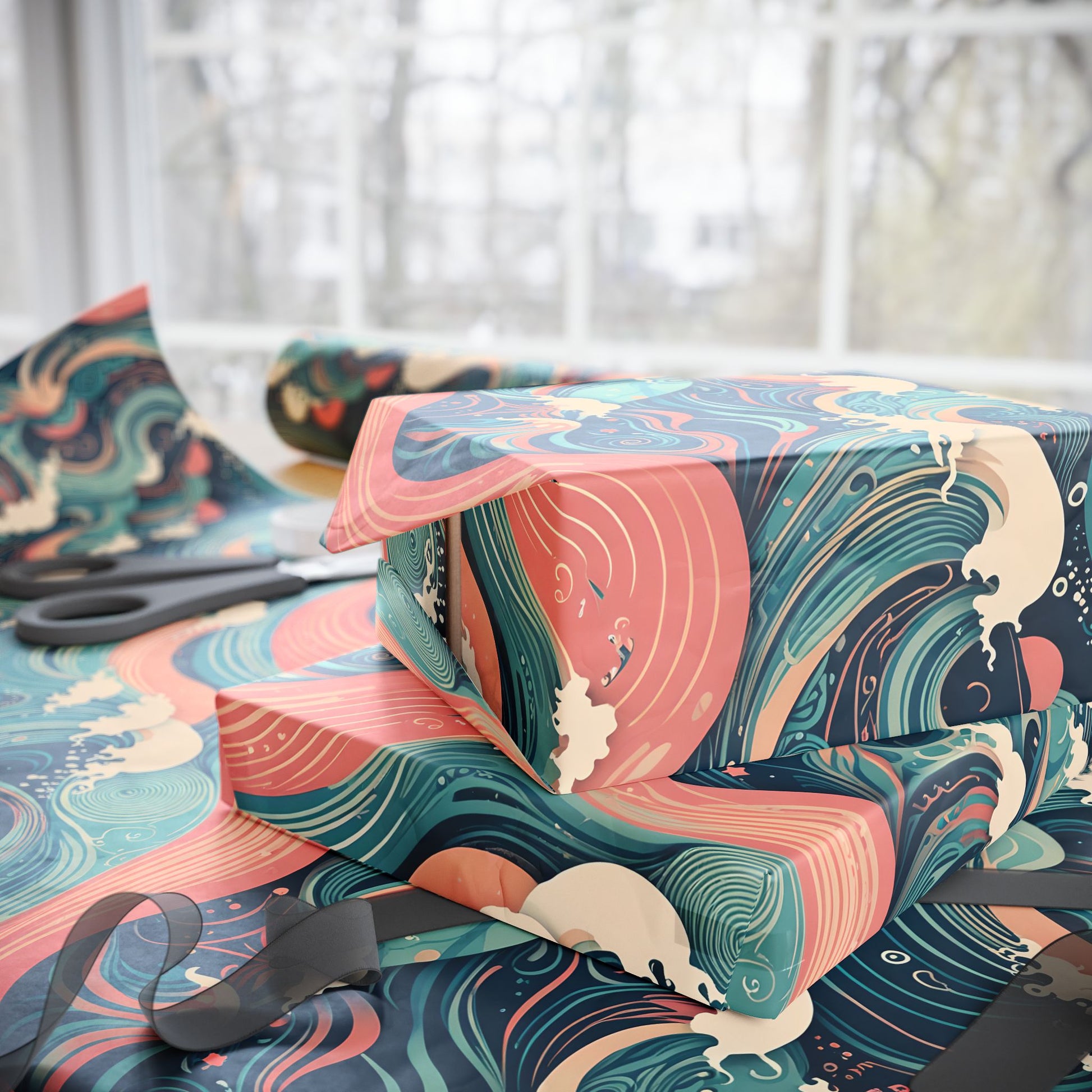 Ocean Wave Wrapping Papers - pink and blue