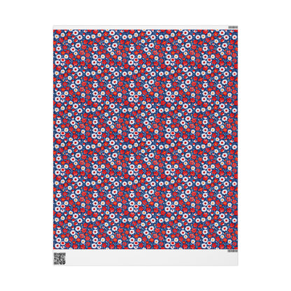Vibrant Red, Blue and White Floral Wrapping Paper