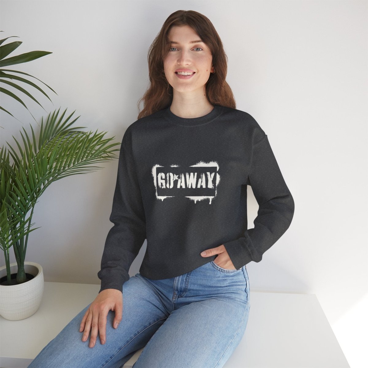 Crewneck Sweatshirt - 'Go Away' Stencil Graphic Cozy Pullover