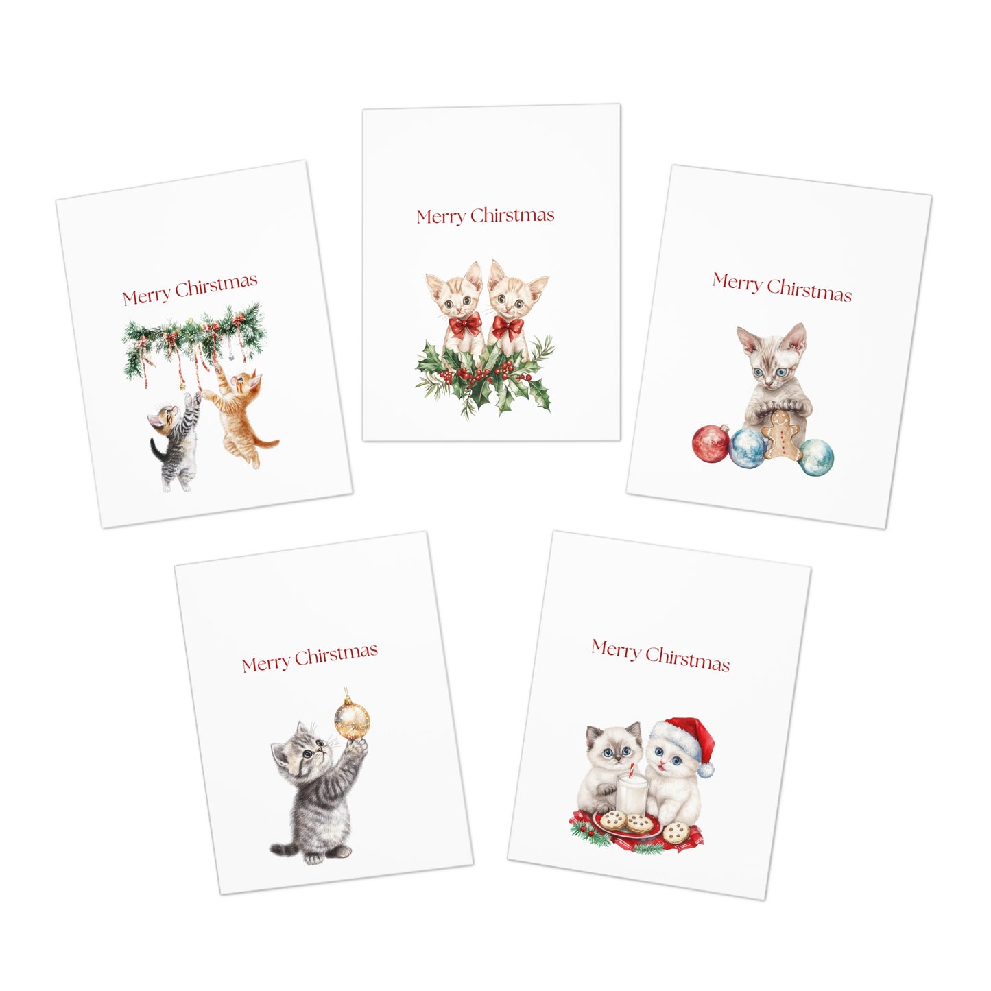 Funny Christmas (Cats - Set 2) Greeting Card Pack | Set of 5 Holiday Cards | Cute & Cheeky Christmas Cards