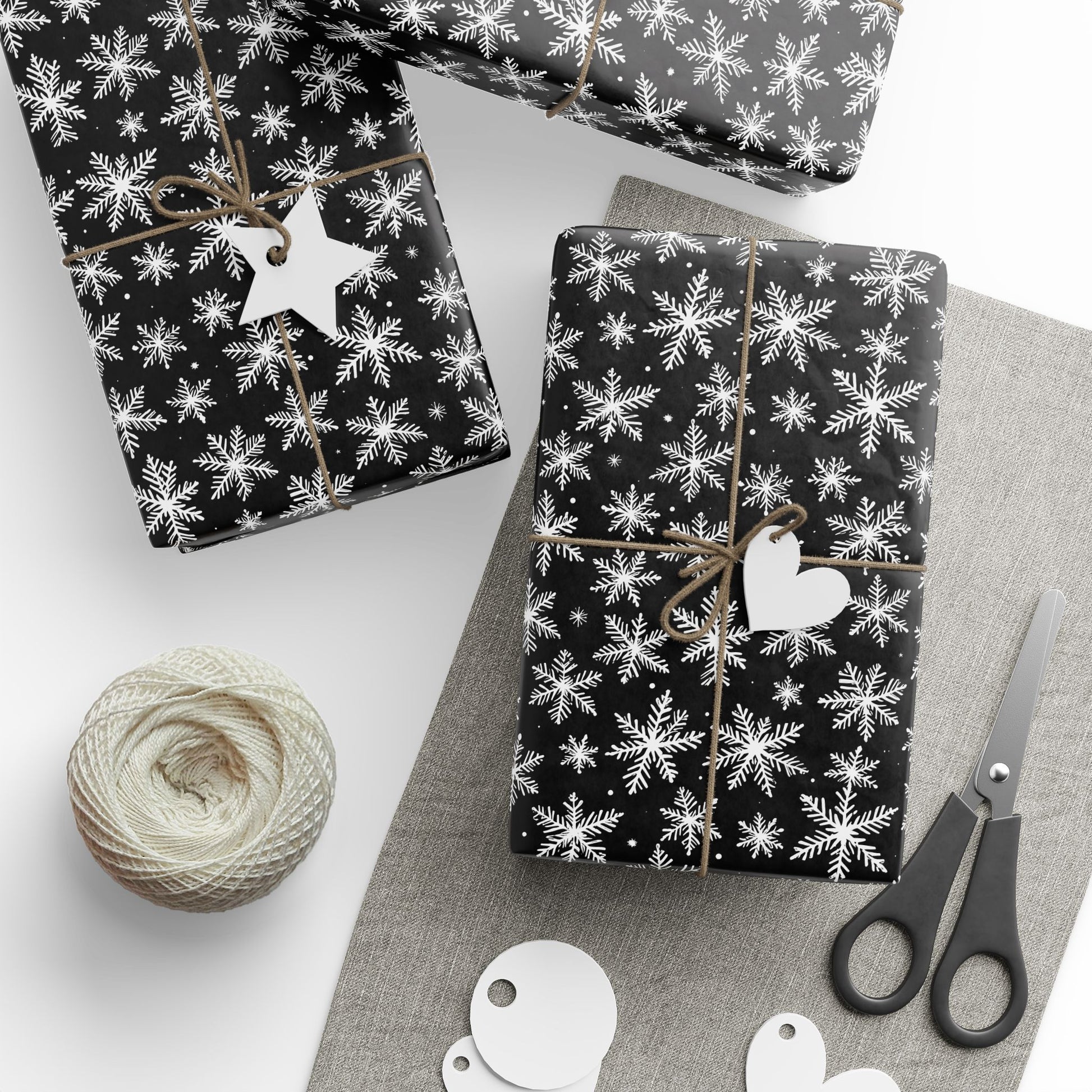 Midnight Flurries – Black & White Snowflake Wrapping Paper