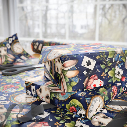 Enchanting Navy Gift Wrap inspired by Alice in Wonderland