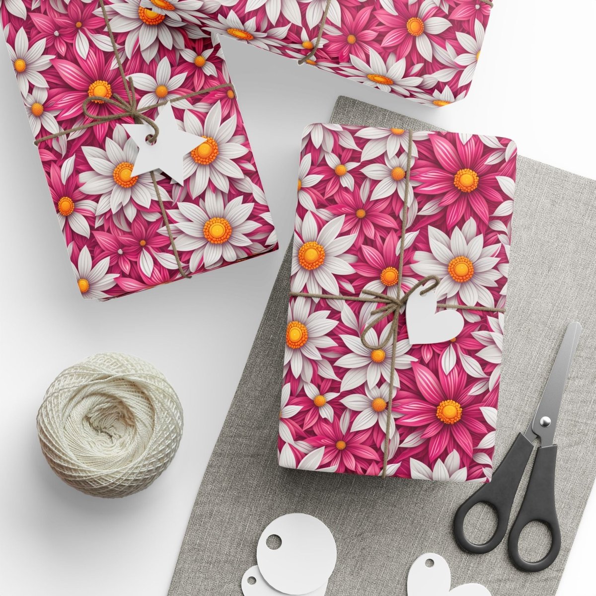 Pink & White Daisy Floral Gift Wrap Paper