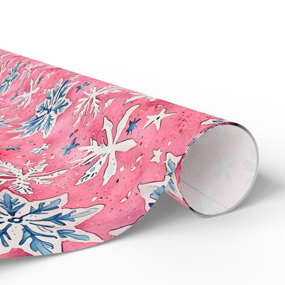 Frosted Flurries & Blush Whirlwinds – Pink Snowflake Wrapping Paper