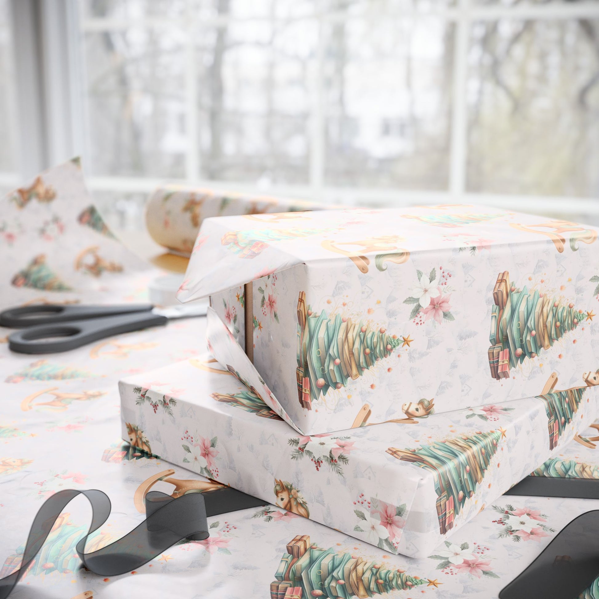 Rockin’ Around the Bookmas Tree – Vintage Holiday Wrapping Paper
