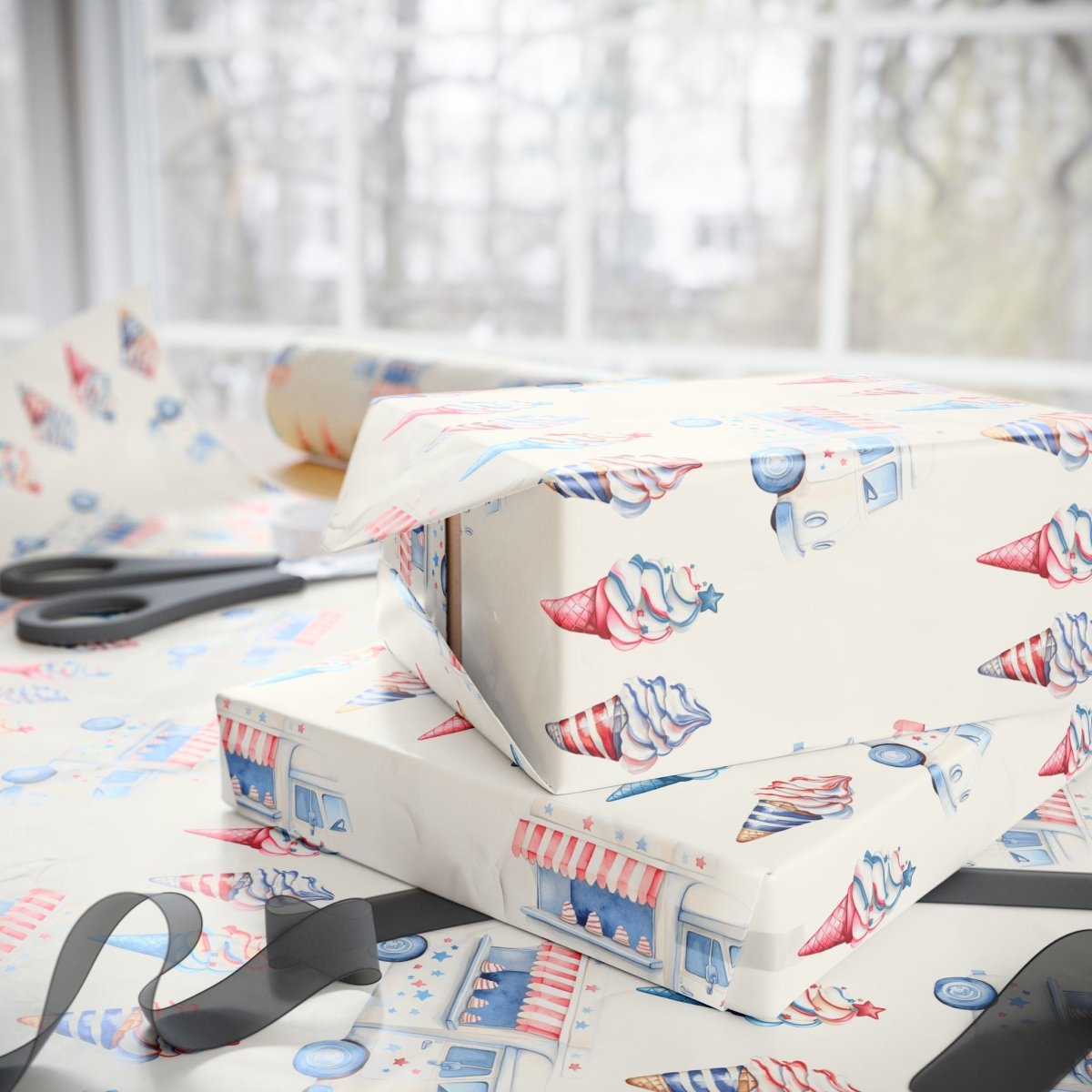 Vintage Ice Cream 4th of July Truck Wrapping Paper
