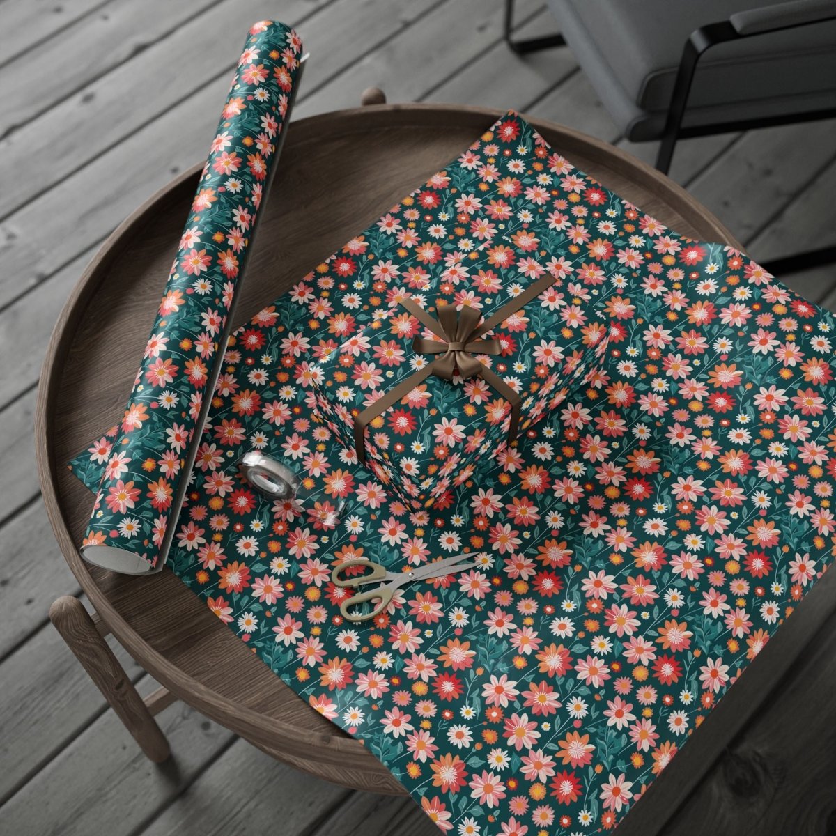 Pink & Peach Floral Wrapping Paper Roll