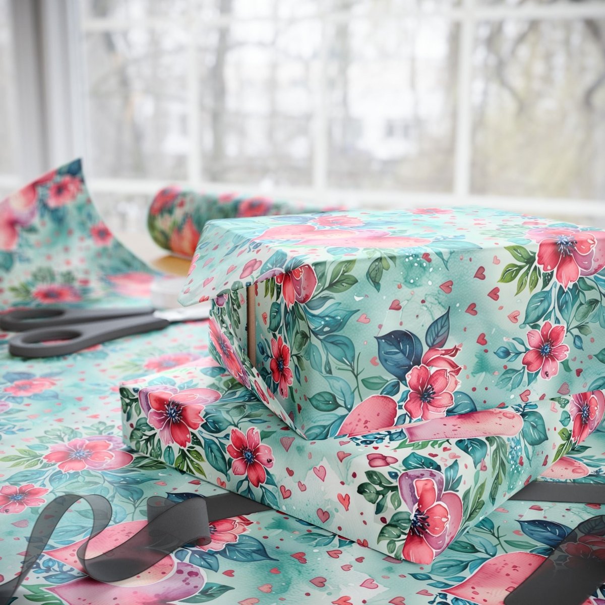 Blue & Pink Floral Gift Wrap