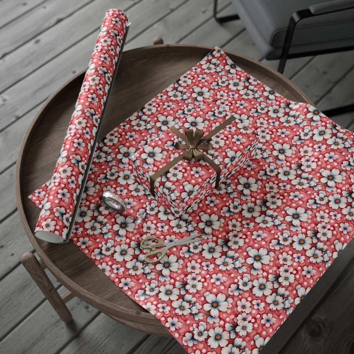 Pink Floral Wrapping Paper Roll