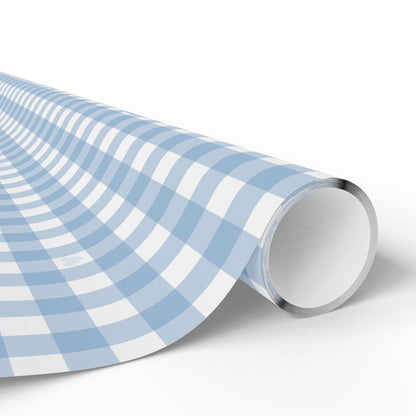 Gingham Blue with Small Hearts Wrapping Papers - Lokipawz