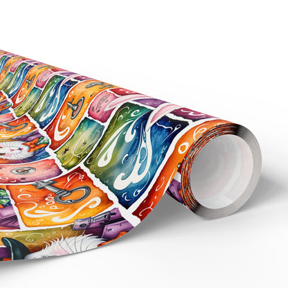 Alice in Wonderland Gift Wrap with Keys & Magic, Whimsical White Rabbit Wrapping Paper