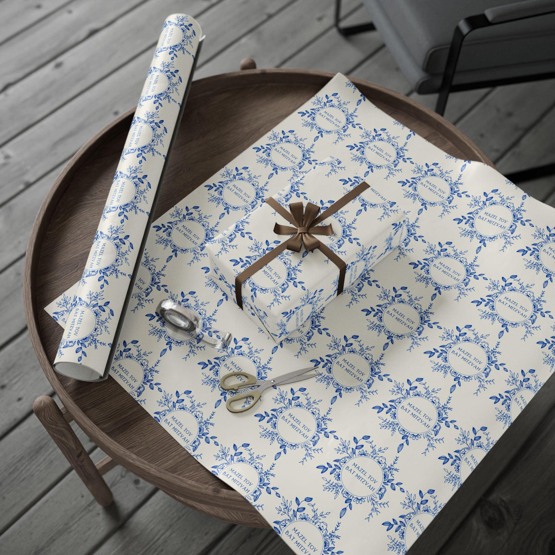 Elegant Floral Mazel Tov Bat Mitzvah Wrapping Paper