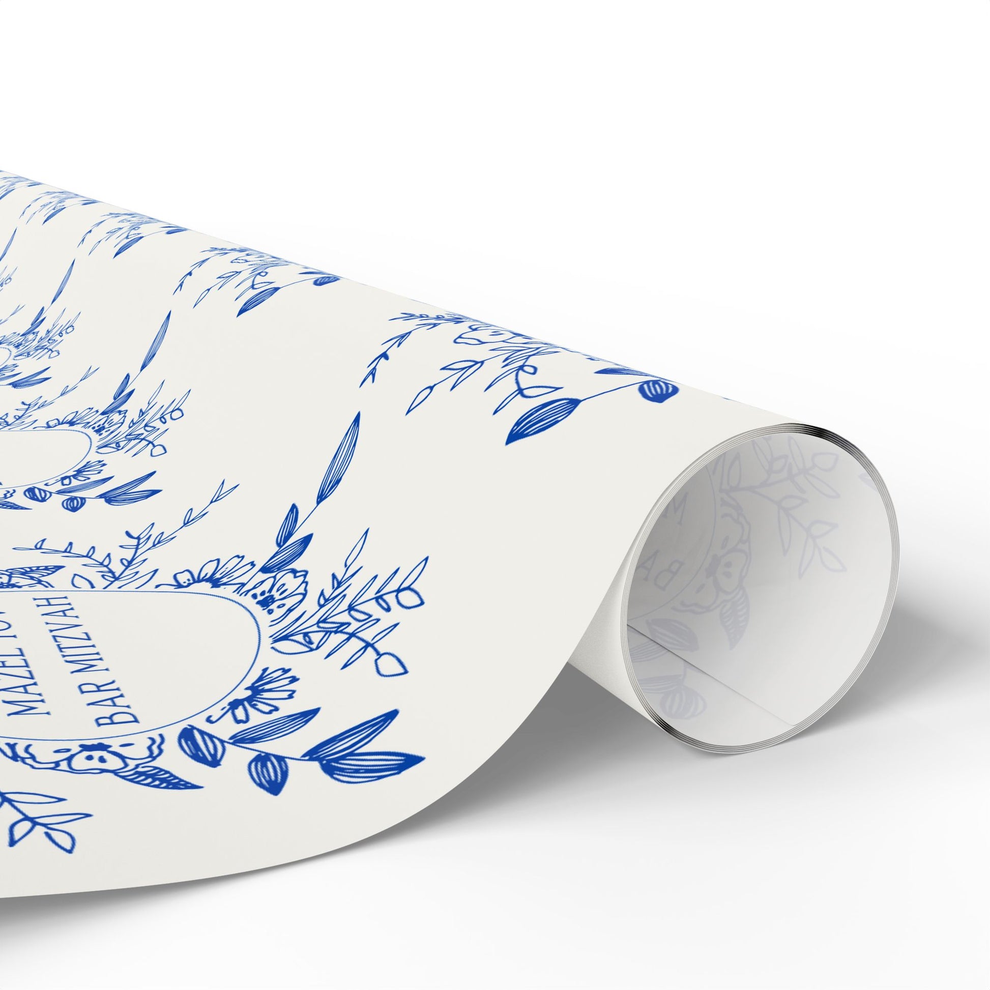 Mazel Tov Bar Mitzvah Blue Floral Gift Wrap