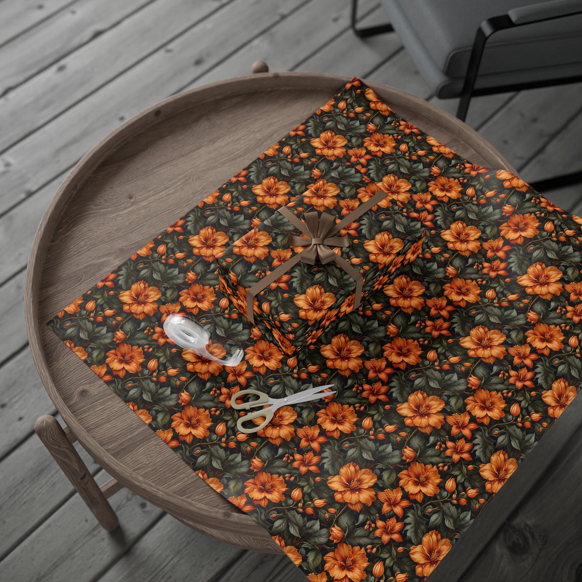 Vintage Orange Floral Wrapping Paper