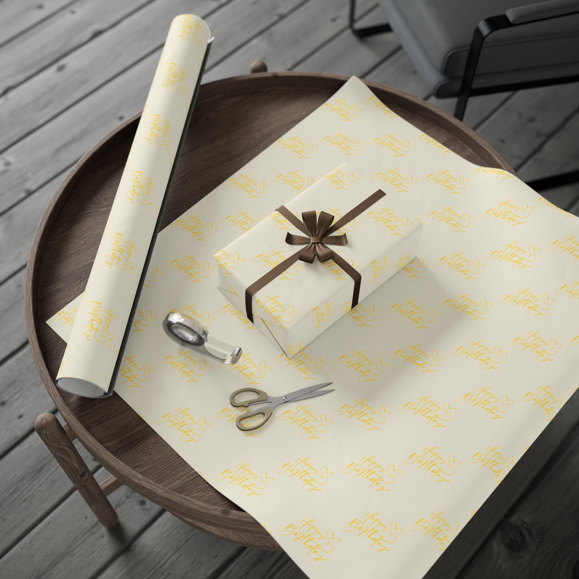 Elegant Yellow Happy Birthday Wrapping Paper