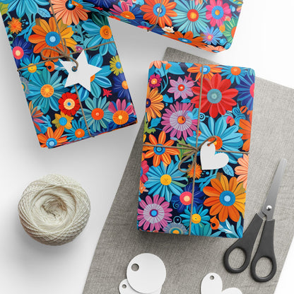 Botanical Colorful Flowers Gift Wrap Roll for Birthday