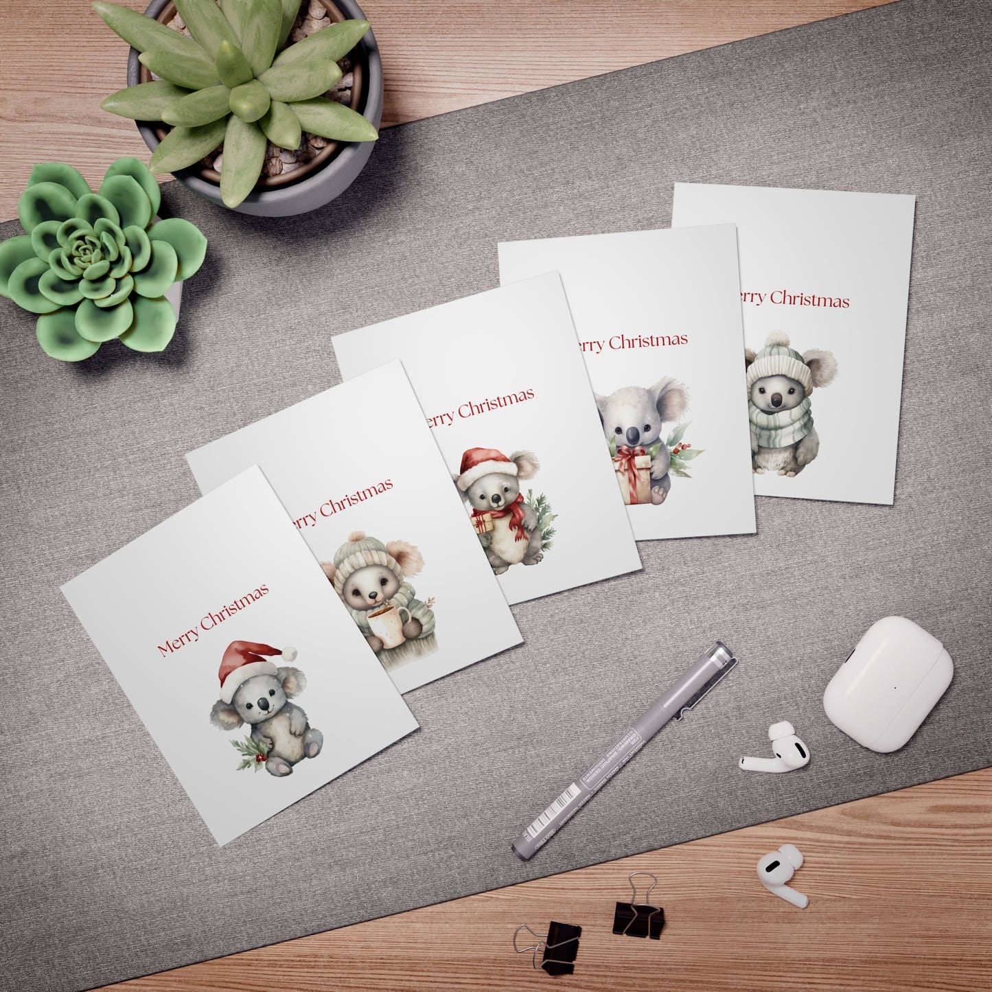Cute Koala Christmas Cards| Merry Christmas Greeting Cards– 25 Pack | Blank Inside