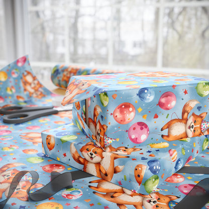 Cute Fox and Balloon Gift Wrap Birthday Party Decor for Kids or Cool Adults