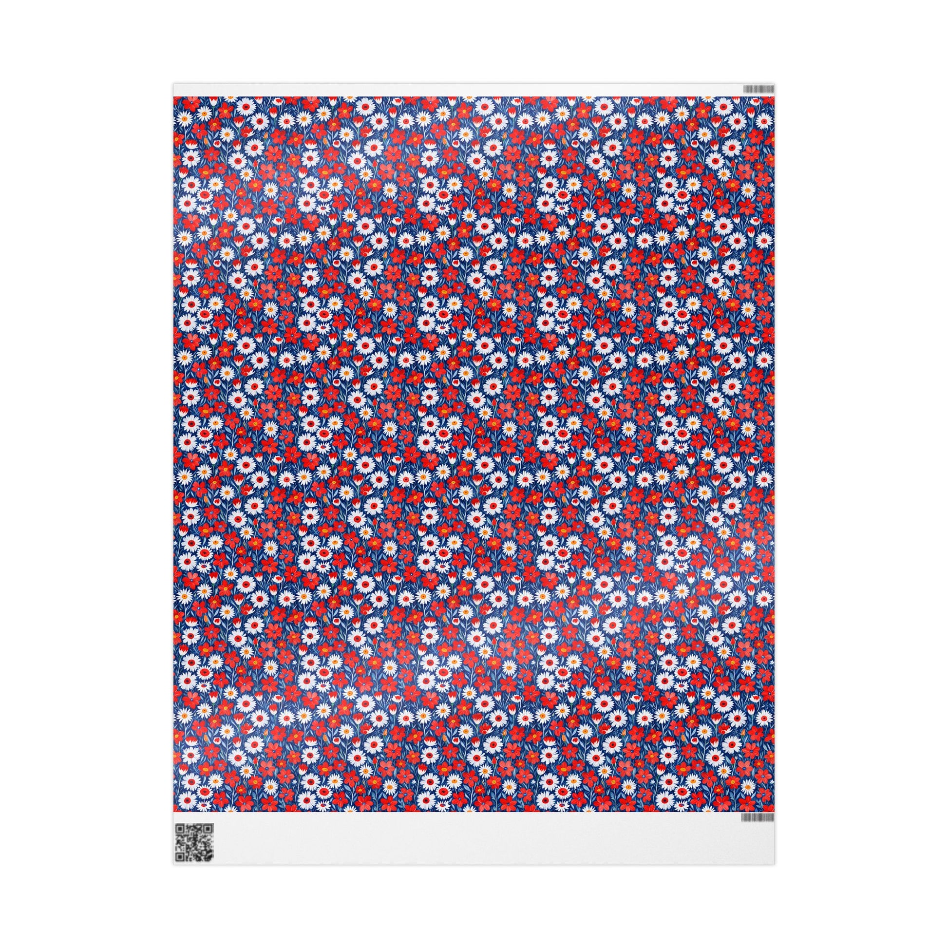 Vibrant Red, Blue and White Floral Wrapping Paper