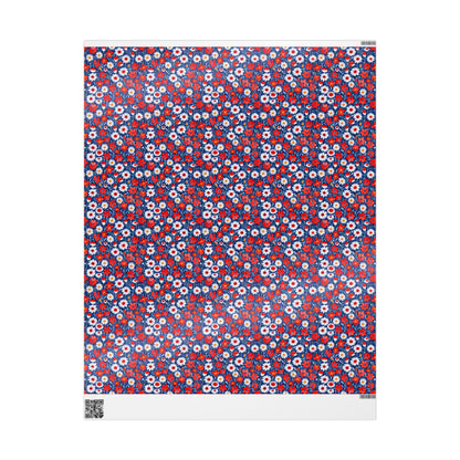 Vibrant Red, Blue and White Floral Wrapping Paper