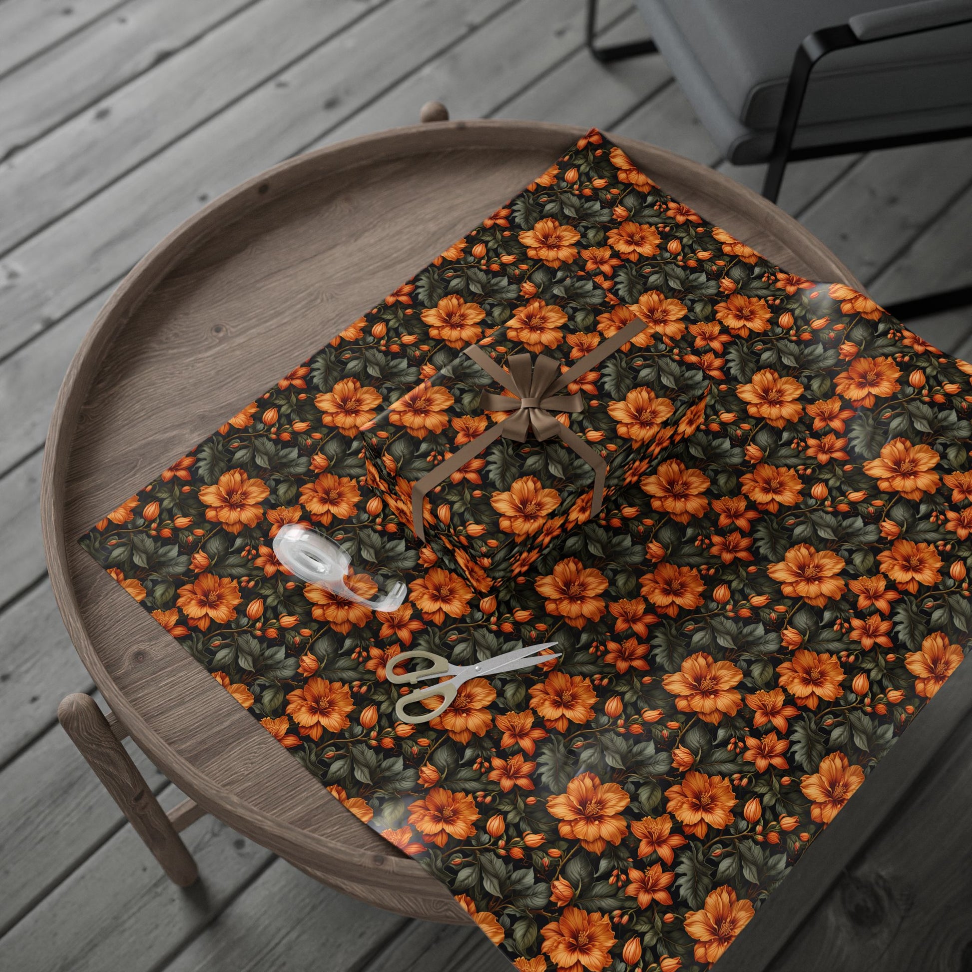 Vintage Orange Floral Wrapping Paper