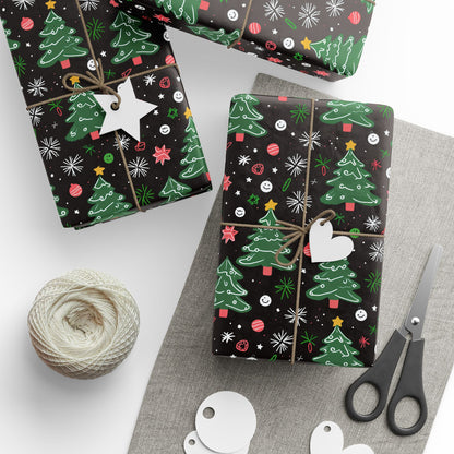 Merry Mischief – Doodled Christmas Tree Wrapping Paper