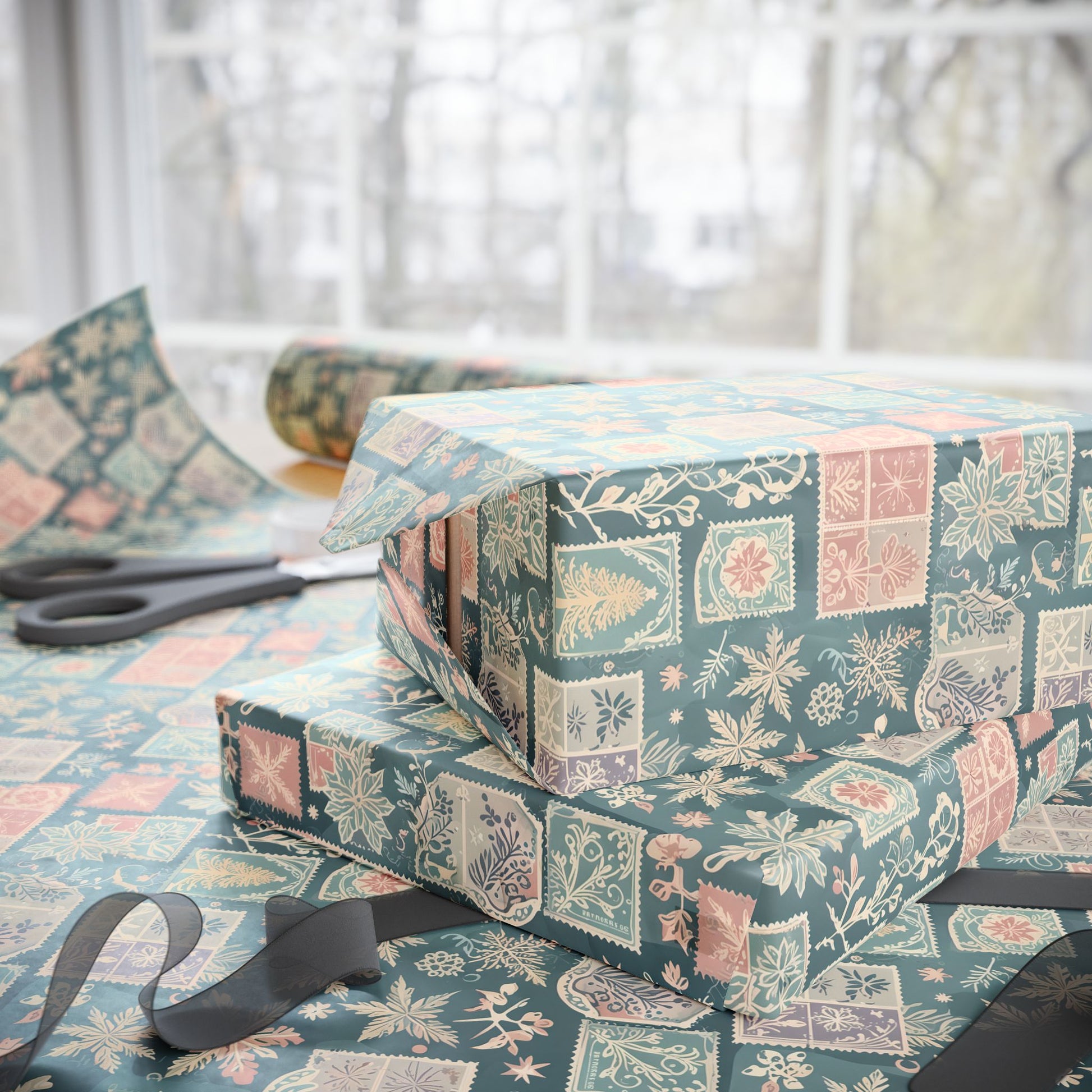 Frosted Post – Vintage Winter Stamp Wrapping Paper